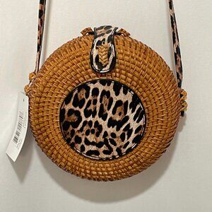 Romeo Roma Leopard Honey Wicker Crossbody Purse 7" NWT